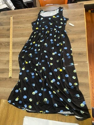 Amazon Essentials Dress, Women's Size 1X, Blue Black Yellow, Floral, Sleeveless