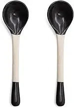 Spoons Handmade Ceramic Spoon Cute Long Handle Coffee Spoon Mixing and Stirring Spoon Japanese Rough Ceramic Dessert Spoon, 2 Pieces Tiny Spoon(Color:Black)