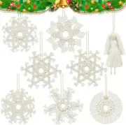 Tatuo 8 Pcs Christmas Macrame Ornaments Snowflake Macrame Decor Fairy Crochet Or