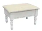 White Vintage Wooden Foot Stool Storage Beige Padded Ottoman Antique Look Rest