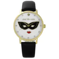 在飛比找Yahoo奇摩購物中心優惠-kate spade 經典紅脣女王真皮手錶-白x金框x黑/3