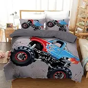 Grey Monster Truck Quilt Doona Duvet Cover Set Single Double Queen Size Available Double, 2 Pillow Cases