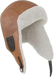 [ALP] Leather Aviator Hat Pilot Hat Winter Hat Trapper Hat Chapka Women/Men – with Lining Autumn Winter, Inner Lining White, L