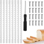 8PCS Bread Bow Knife Blades, 10.8×0.43 Inch Bread Bow Cutter Blades, Stainless Steel Replacement Blade with Screws and Screwdriver, Rustproof Bread Slicer Bread Cutting Tool for Wood Bread Cutter