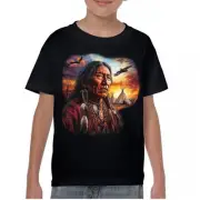 Native American Village Chief Youth T-shirt Tribal Warrior Spirit Sunset Kids