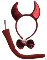 3pcs Set Animal Costume Dress Up Party Bow Tie Tail Ears Book Week - Red Devil