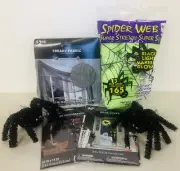 HALLOWEEN DECOR (2) SPIDERS - DOOR & TREE DECOR - GREY FREAKY FABRIC- SPIDER WEB