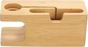 Smartphone Charging Dock Station Bamboo Base Phone Holder Watch Stand Desktop Cradle for Office Desk for Khaki