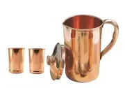 Handmade Copper Water Jug Pitchers Pot 2 Smooth Drinking Glass Health Benefits