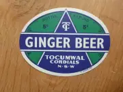 VINTAGE DRINK LABEL- TC CORDIALS, TOCUMWAL -GINGER BEER