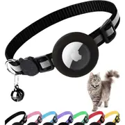 Detachable Reflective Cat Collar with Apple Air Tag Holder and Bell for Male and Female Cats, 0.4 Inch Wide and Lightweight (Black)