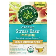 Traditional Medicinals, Organic Stress Ease® Immune, Reishi Warming Spice, Caffeine Free, 16 Wrapped Tea Bags, 0.99 oz (28 g)