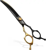 FOGOSP Curved Chunkers Shears Dog Grooming 7.5 in Black & Gold Two Color Professional Curved Thinning Shears for Dog Grooming 35 Teeth Japan 440C 62HRC