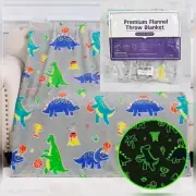 Dinosaur Gifts Glow in The Dark Premium Super Soft Flannel Throw Blanket New