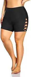 [Holipick] Plus Size Swim Shorts for Women High Waist Swim Bottoms Tummy Control Bathing Suit Shorts Strappy Swimsuit Boyshorts
