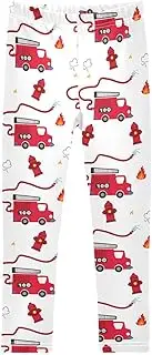 [Joisal] Trendy Firetrucks White Pants Girls, Comfy for Jazz Leggings for Girls Dance, Girls Leggings 4t