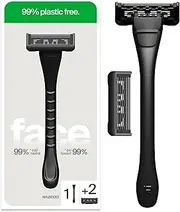 Razeco 5 Plastic Free System Razors - 1 Handle + 2 Plastic-free Interchangeable Heads, 5 Blades - Plastic-free Shaving for a Zero Waste Routine (Face)