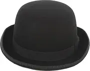 [Mawjom] Wool-Derby-Hat Round Cloche-Hat for Men-Women Black Bowler-Hat Upturn Brim Church Hat (S/M)