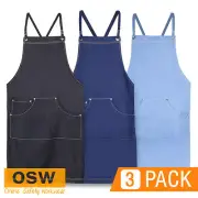 3 X HOSPITALITY CAFE KITCHEN CROSS BACK BIB DENIM APRONS - NAVY/BLACK/LIGHT BLUE