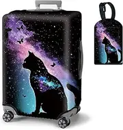 [BVDIKMI] Suitcase Cover Elastic Protective Dustproof Washable Travel Luggage Covers for Suitcase With Cute Baggage Tag, Galaxy Cat, L - Fit 25-28 Inch Luggage