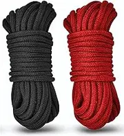 Soft Cotton Rope - 2 Pack 10M/32Ft Cotton Cord All Purpose Rope 8MM Thick Twisted Rope Cord Knot Tying Rope for DIY Craft Projects Hanging Bundling Camping Rope(Black+Red)