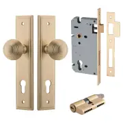 Guildford Knob Stepped Backplate Entrance Kit w High Security Lock Brushed Brass