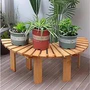 Patio Wood Bench Front Porch Plant Stand, Outdoor Furniture Slatted Seating Chair, Semicircular Frame Leisure Tree Benches for Garden, Lawn, Balcony, Yard(Half Round)