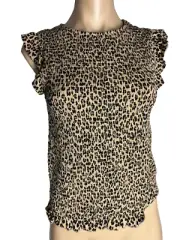 BNWT Ladies Sz 18 Anko Cap Sleeve Soft Stretch Shirred Frill Leopard Print Top