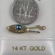 14K Yellow Gold Marquise Hook Safety Black Pearl Clasp w/ Close Jump Rings
