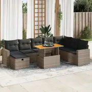 vidaXL 9 Piece Garden Sofa Set with Cushions Grey Poly Rattan Acacia