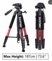 187cm/73.6in Tall Zomei Aluminum Alloy Portable Tripod for Camera DSLR Canon Nikon, 360 Degree Panorama Photography Phone Stand Q188-RD