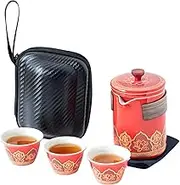 Vataiky Portable Kung Fu Tea Set Ceramic Teapot with Infuser, Black, 3 Cups, Travel Size, Japanese/Chinese Style