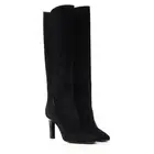 SAINT LAURENT 1595$ Black Suede Jane Monogram Ultra Narrow Square Toe Knee Boots