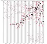 [HYKHYK] Cherry Blossom Shower Curtain Pink Floral Falling Petals Janpenese Asian Style Spring Flower Home Decor Bathroom Fabric Set with Hooks(70" WX70 H)