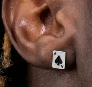Solid Metal Men Stud Ace of Spades Playing Card Earring White Gold Plated Silver