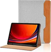 Case for Samsung Galaxy Tab S10/9 Plus 12.4 inch SM-X820/X826B/X810/X816/X818 - (S Pen Holder) PU Leather Flip Folio Tablet Case with Hand Strap Auto Wake/Sleep Smart Cover - Grey