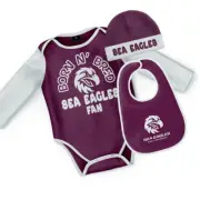 NRL Manly Sea Eagles Baby Bodysuit, Bib & Beanie Set - Sizes 000 - 1