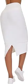 [THE GYM PEOPLE] Women's High Waist Tummy Control Pencil Skirts Stretchy Bodycon Midi Skirt Below Knee with Back Slit