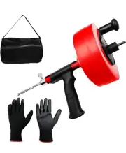 50ft Drain Snake Auger With Drill Adapter Heavy Duty Flexible With Gloves