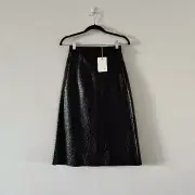 BRAND NEW Scanlan Theodore Black Patent Midi Skirt Size 6 RRP $450
