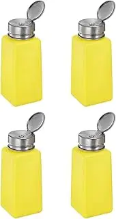uxcell 4PCS 250ML(8.5oz) Push Down Alcohol Dispenser Pump Liquid Press Empty Bottles Refillable Container for Acetone Cleanser Nail Polish Remover, Yellow