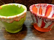 Handcrafted Pottery Orange Green Drip Glaze signed Kyle '17 Great Kitty Dishes!