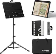 Kasonic Professional Sheet Music Stand with Portable Carrying Bag and Music Sheet Clip Holder (Black)