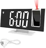 Projection Alarm Clock for Bedroom, Large Display Digital Clock with 180° Rotatable Projector, Dimmable Digital Alarm Clock Projection on Ceiling, LED Alarm Clock with Snooze for Home (White)