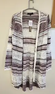 Almost Famous Burgundy Light Sweater Cardigan Aztec Print XL