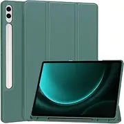 Jarttarn Compatible with Samsung Galaxy Tab S9 FE Plus 12.4 Inch 2023 with Pen Holder, Soft TPU Tri-Fold Stand Protective Tablet Cover, Support Pen Charging, Auto Wake/Sleep (Dark Green)