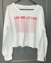 Womens crop sweatshirt size M White Red Live and Let Love Grayson Threads sleep