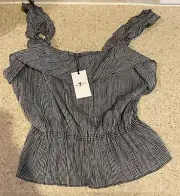 7 for all mankind Women's Gingham Ruffle Top Sleeveless Tank Black White XL $139