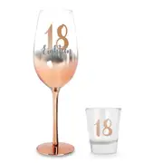Birthday 18th Rose Gold Ombre 250ml Champagne & 30ml Shot Glass Drinking Set