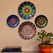 Indien Traditional Art Ceramic Decorative Wall & Table Top Plate with Stand 4 Pc